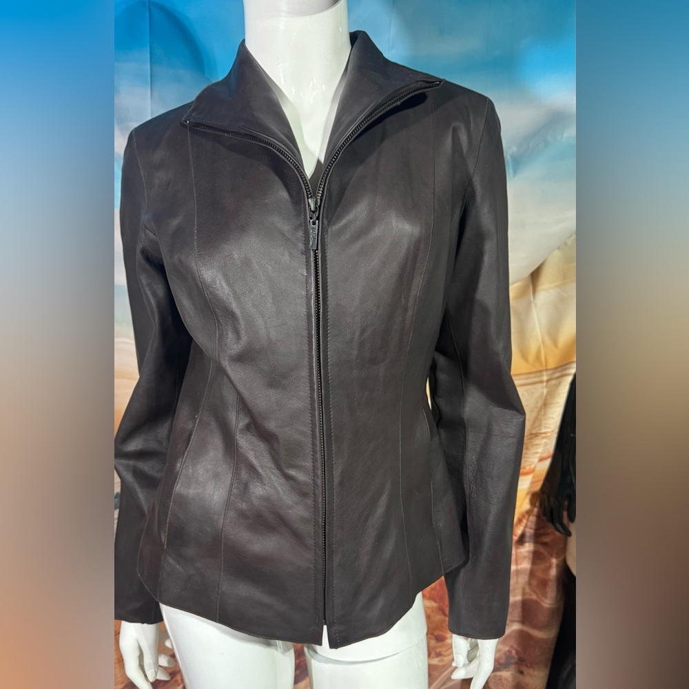 New Cole Haan Scuba Leather Jacket in Espresso